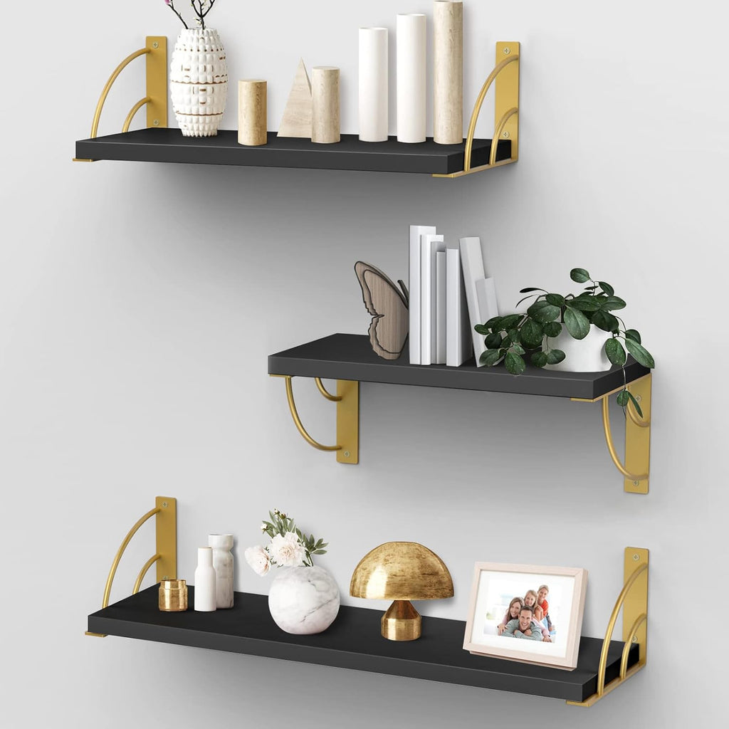 White Floating Wall Shelves Set of 3 with Metal Brackets F506505