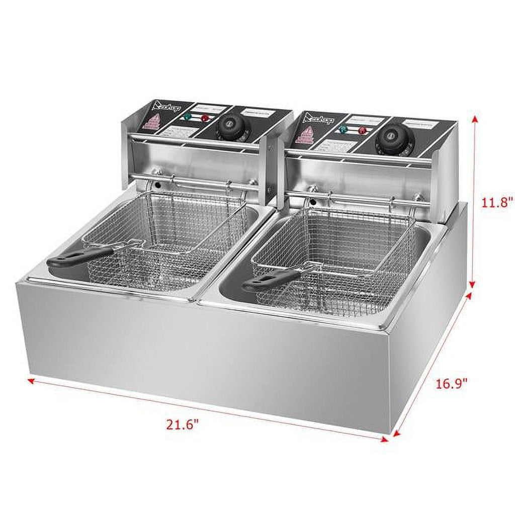 12.7QT Electric Deep Fryer with 2 Baskets and Lid, Stainless Steel Dual Tank G6943