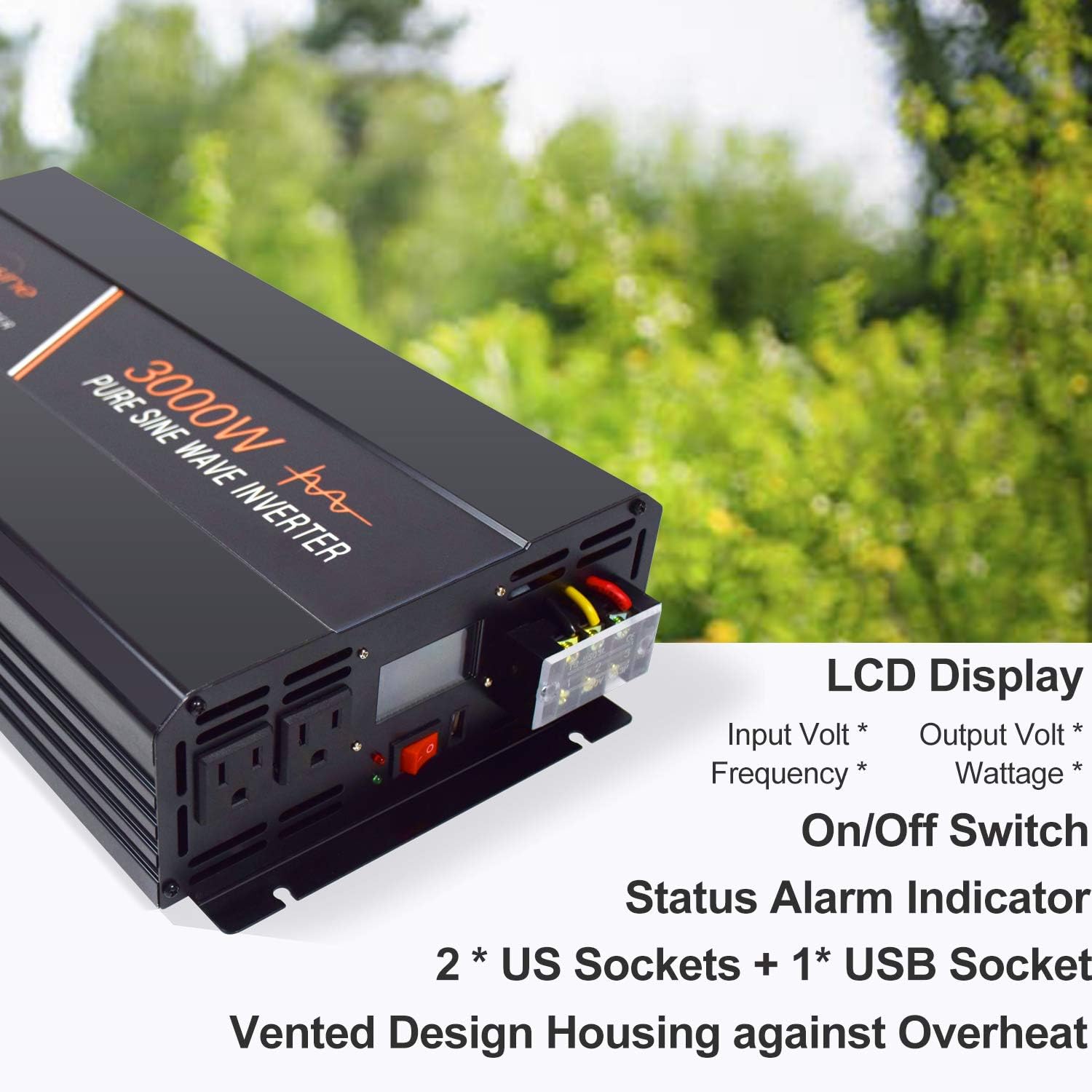 3000 Watt Pure Sine Wave Inverter 24 Volt DC to AC 110V 120V with LCD Display Q261827
