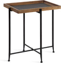 Rustic Brown Wood and Slate Side Accent Table with Black Iron Metal Base H439