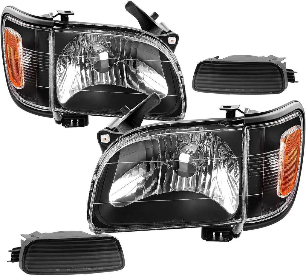 Headlight Assembly Replacement for Tacoma 2001-2004 Pickup Truck Black Housing Amber Reflector Clear Lens with Bumper Lights A465