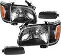 Headlight Assembly Replacement for Tacoma 2001-2004 Pickup Truck Black Housing Amber Reflector Clear Lens with Bumper Lights A465