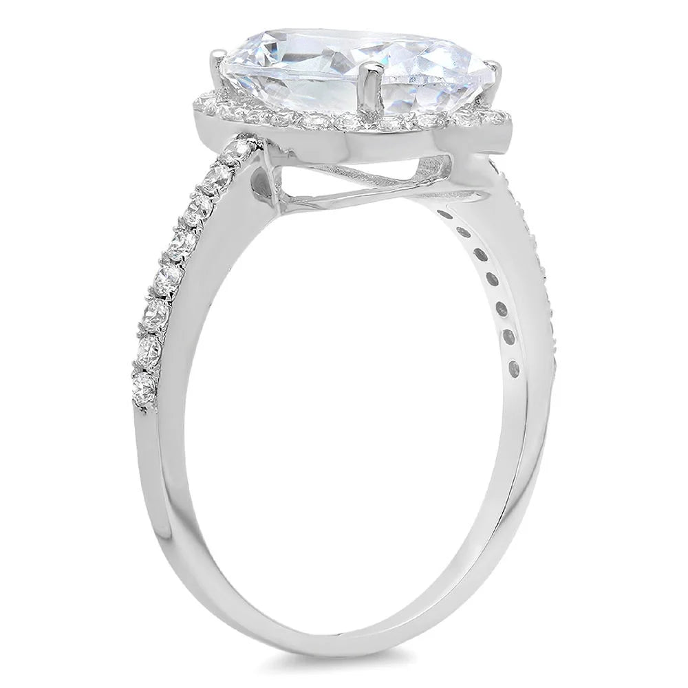 Oval Cut Genuine Cultured Diamond SI1-SI2 I-J 18K White Gold Halo Engagement Ring R4387