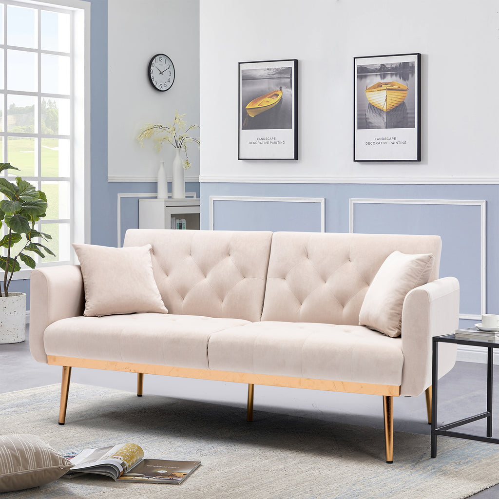 Beige Velvet Futon Sofa Bed with Two Pillows X923245