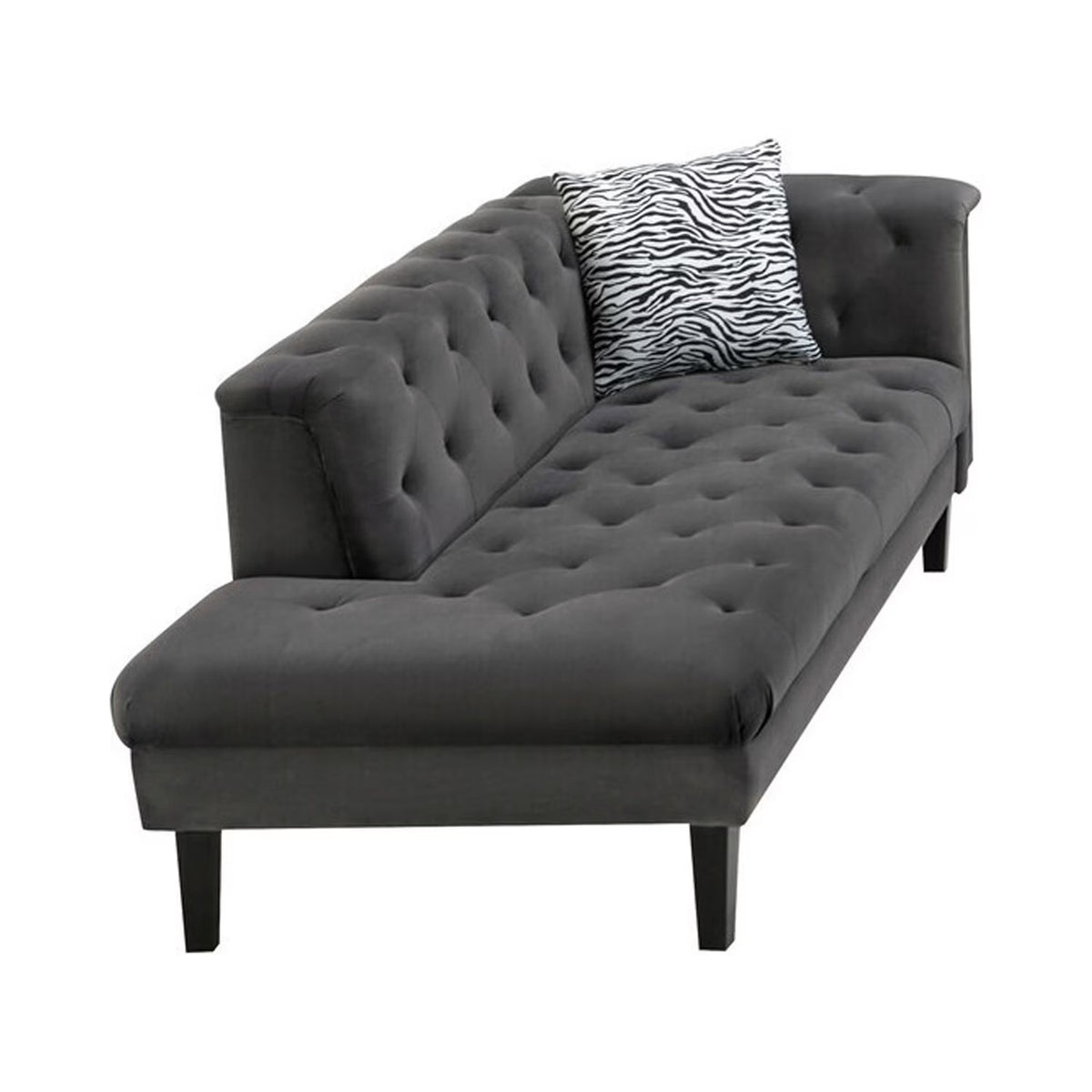 Dark Gray Velvet Tufted Chaise With 1 Accent Pillow L6626