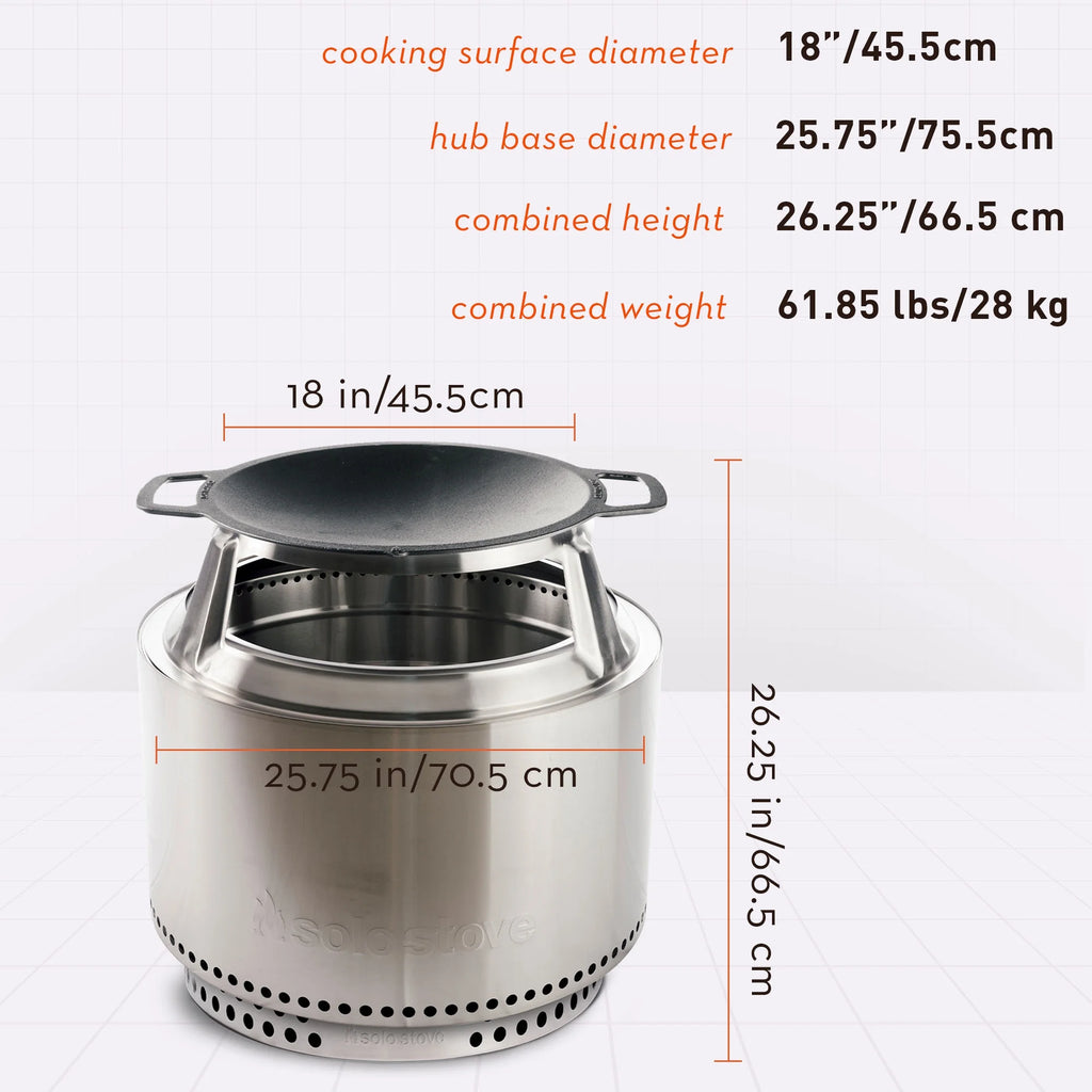 Portable Smokeless Fire Pit with Stand, Woktop & Hub, Stainless Steel/Cast Iron, H: 26.25in x Dia: 25.75in A710780