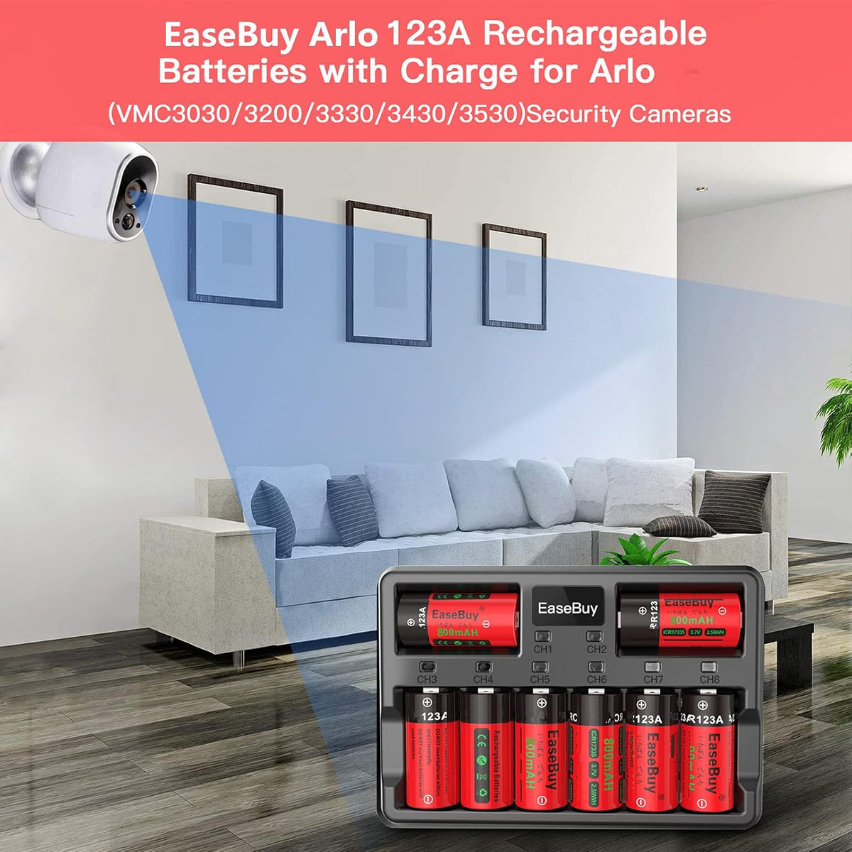 Rechargeable 123A Batteries 16 Pack with Charger K943