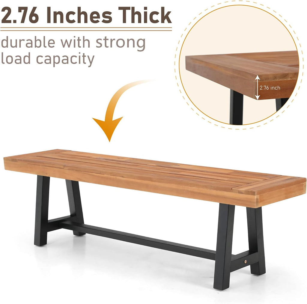 Outdoor Patio Bench Set of 2 Acacia Wood 63 Long Rectangular Dining Bench B1734