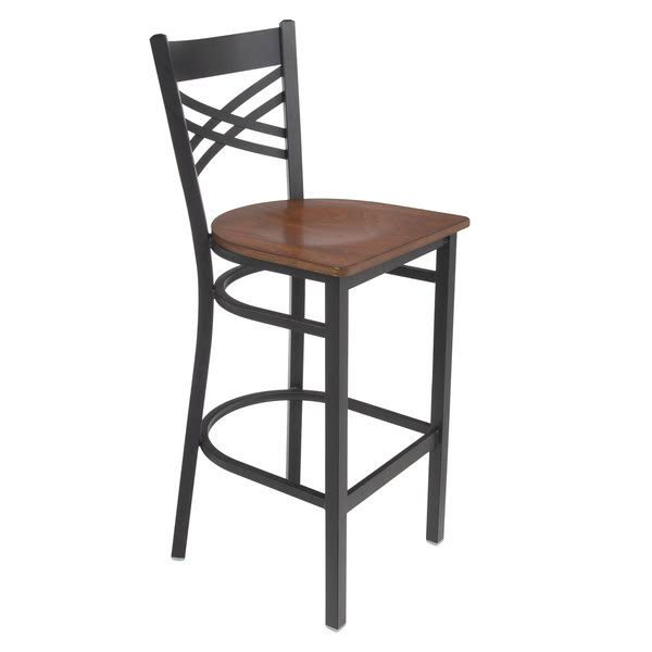 Black Cross Back Bar Height Chair with Antique Walnut Seat T311596