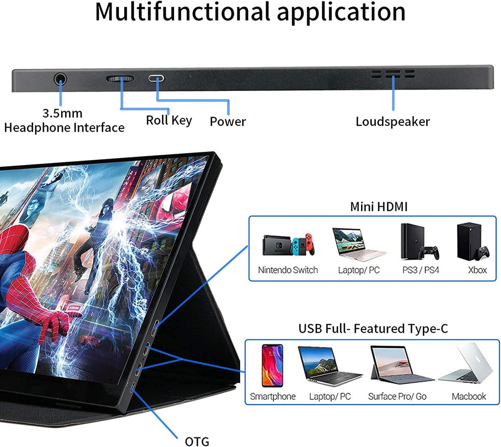 14inch Portable Touch Monitor 1920x1080 FHD External Display with Mini HDMI Input/USB-C Port/3.5mm Audio Out/Cover Stand B4422