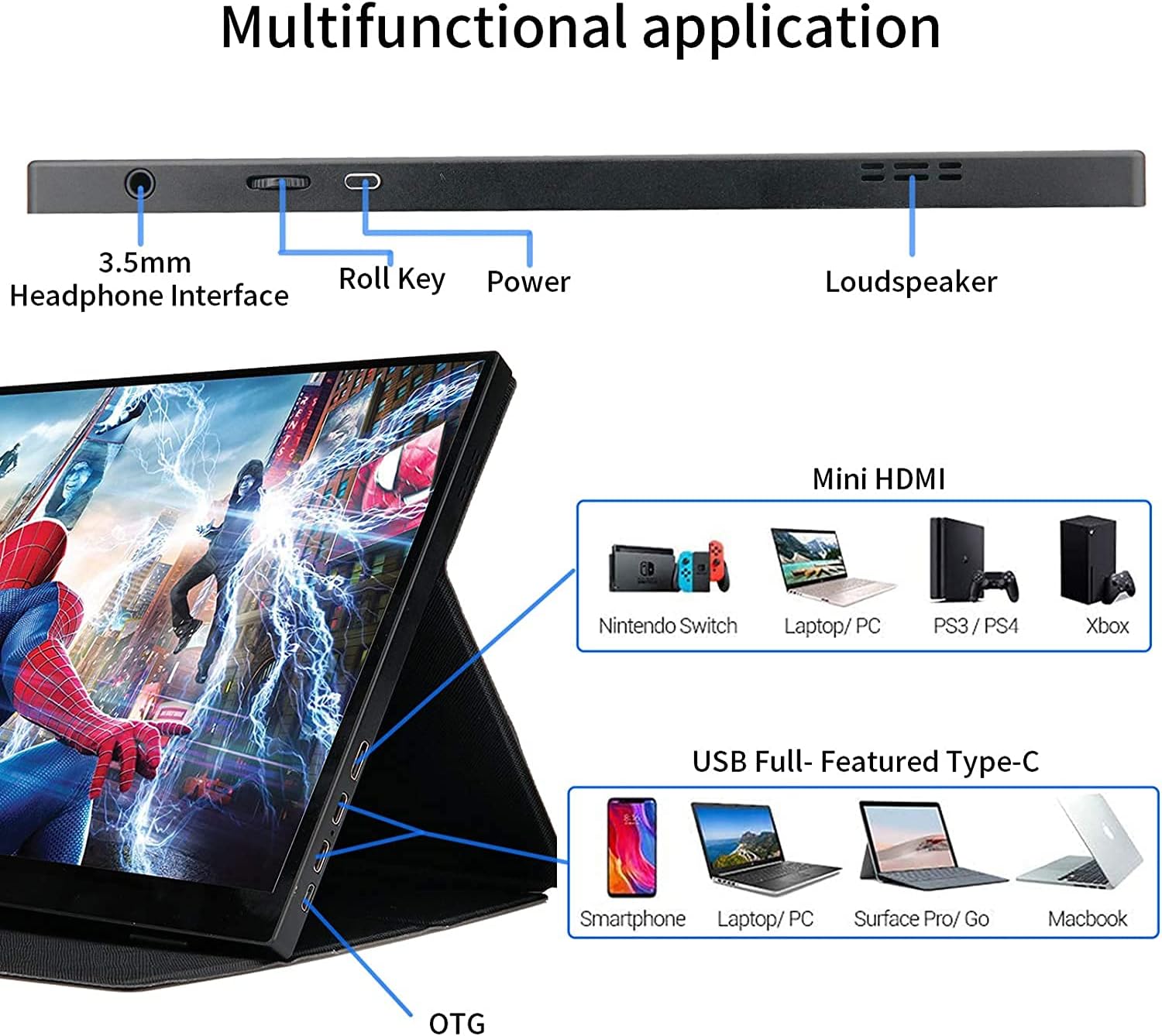 14inch Portable Touch Monitor 1920x1080 FHD External Display with Mini HDMI Input/USB-C Port/3.5mm Audio Out/Cover Stand B4422