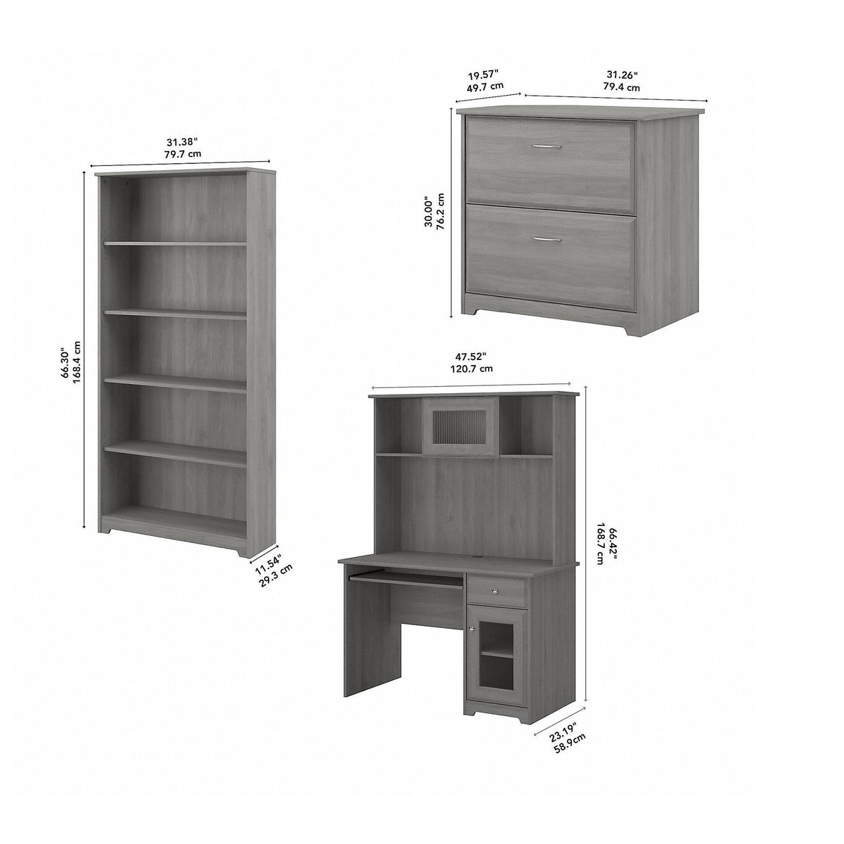 Small Computer Desk with Hutch in Modern Gray I8675