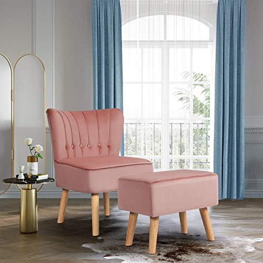 Velvet Accent Chair Ottoman Set H5429