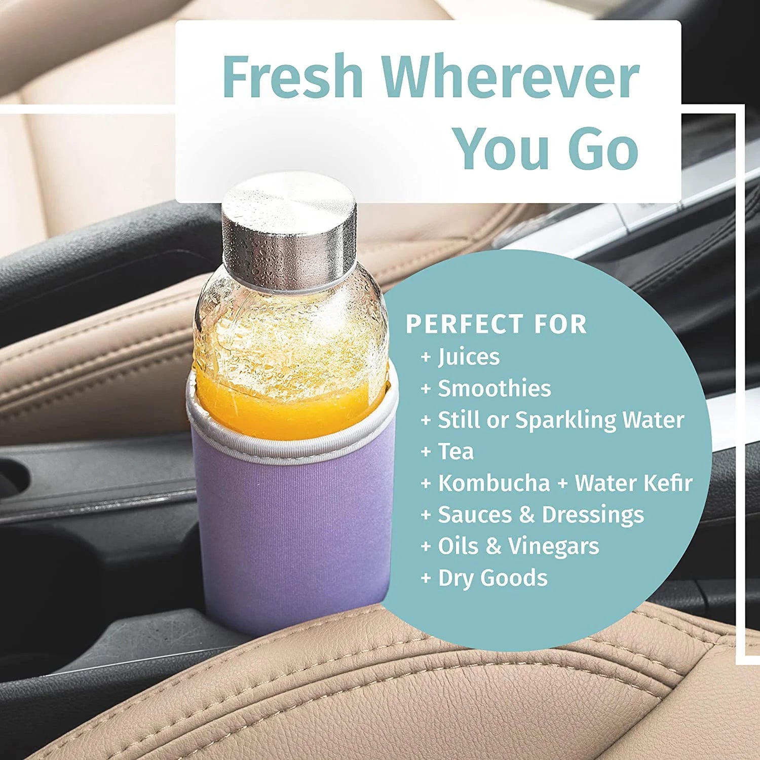 6 Pack 18oz Glass Water Bottles with 6 Sleeves J82653