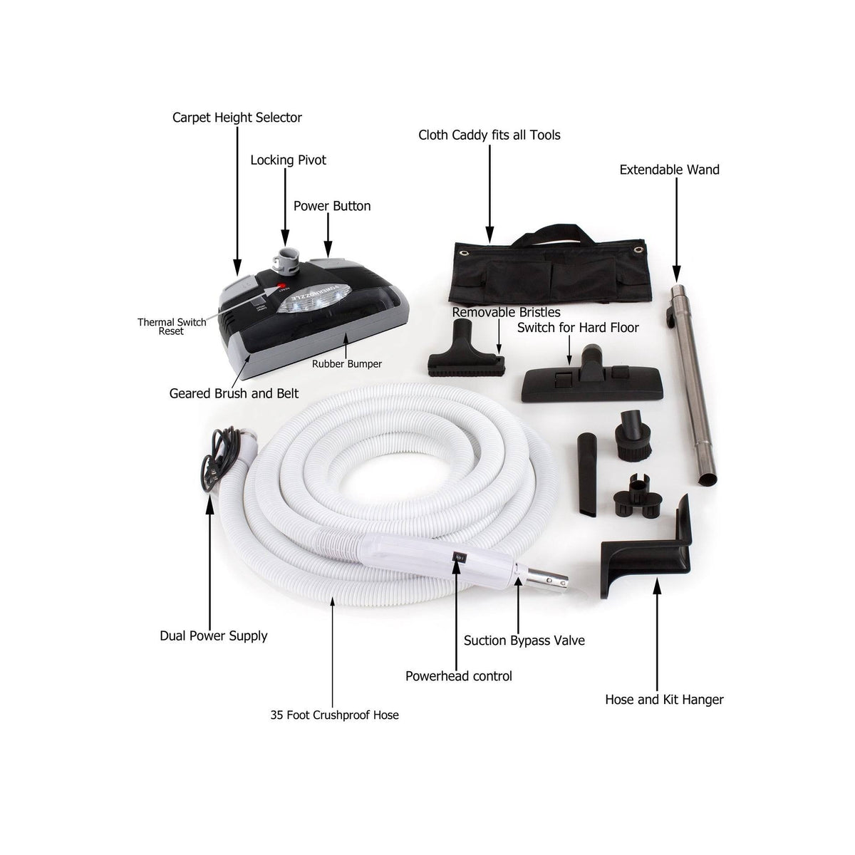 35-Foot Central Vacuum Kit with Power Head and Tools H587719