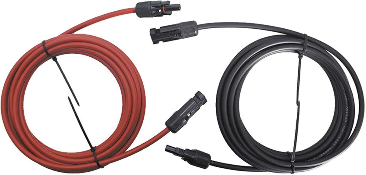 15FT 10AWG Black + Red 10 Gauge Solar Panel Extension Cable with Female and Male Connector, Pack of 2 Q53513