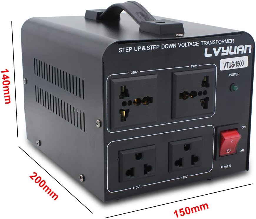 Voltage Transformer Converter 1500 Watt Step Up/Down with 2 US Outlets, 2 Universal Outlets H7064