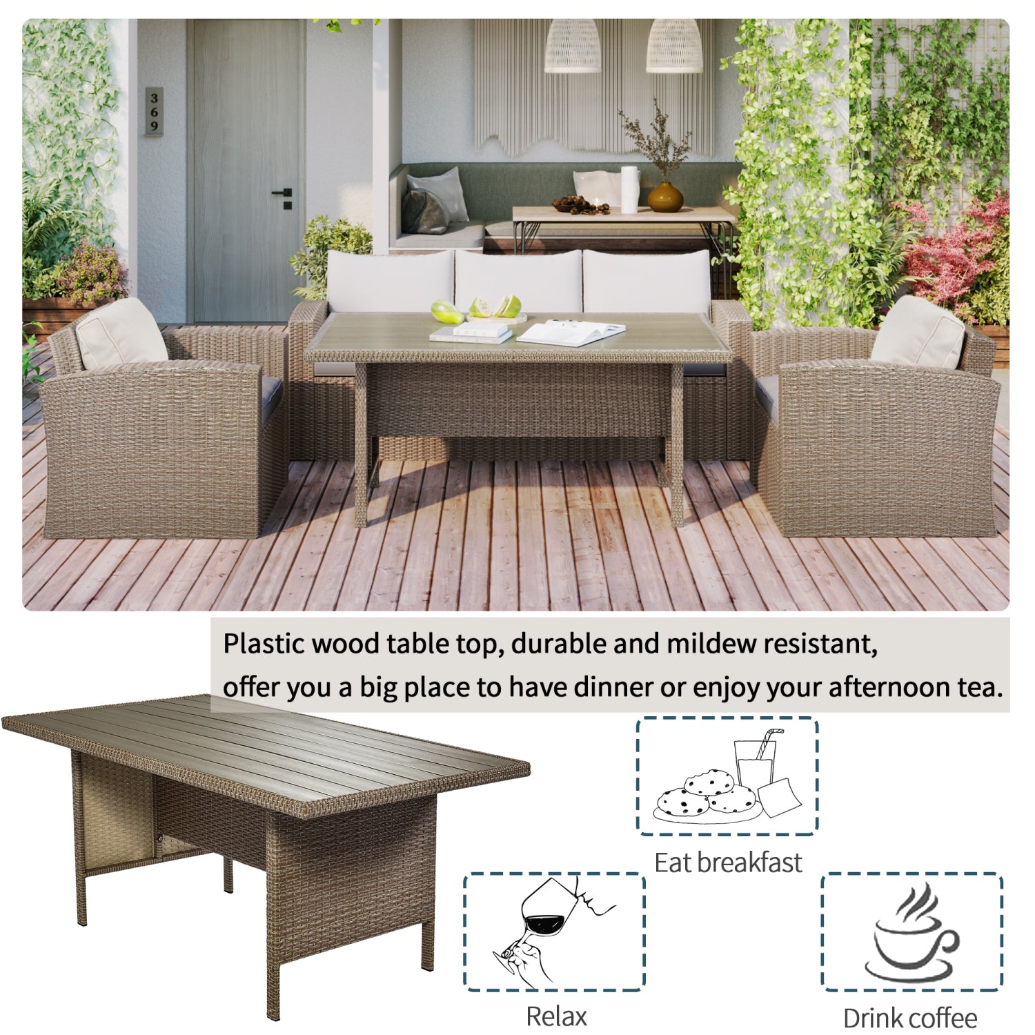 Beige 4-Piece Wicker Conversation Sofa Set O22893