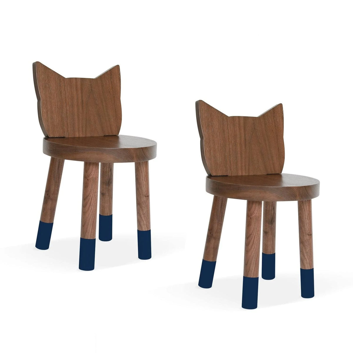 Kids Chair, Set of 2, Walnut, Deep Blue U1882