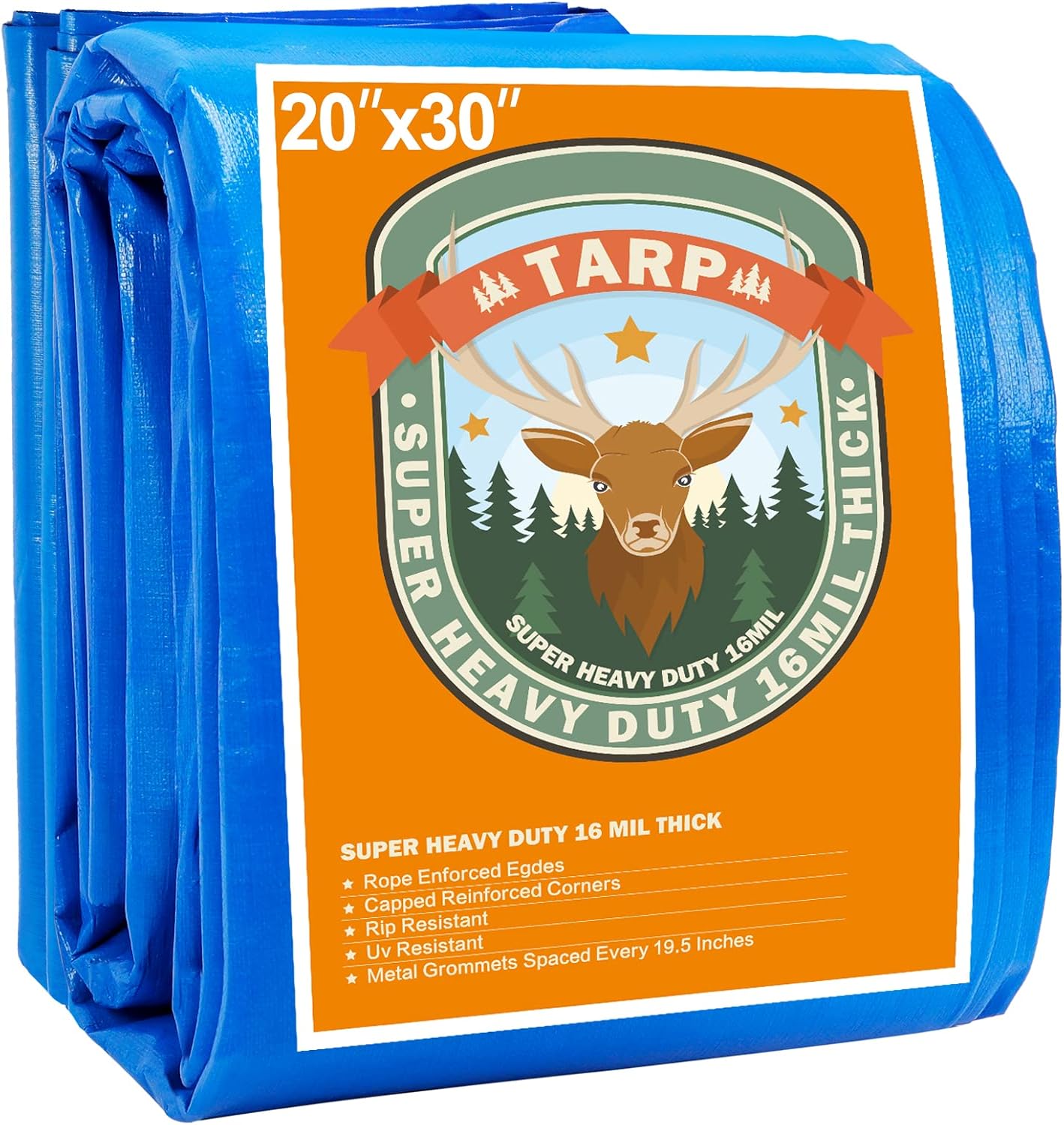 Blue 20x30 Heavy Duty Waterproof Tarpaulin with Metal Grommets W8421