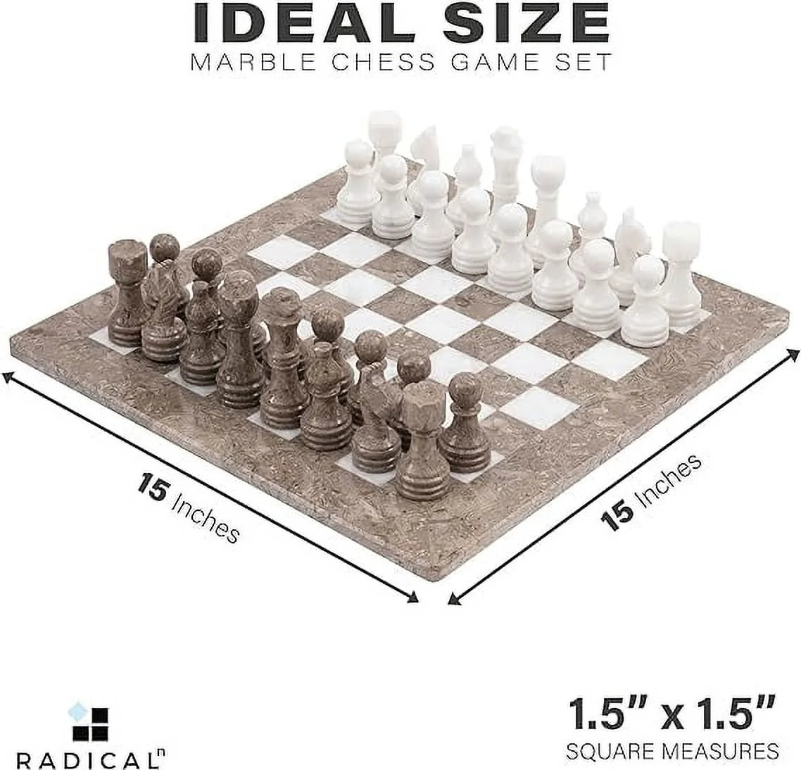 Marble Chess Set 15 Inches Grey Oceanic and White Handmade Chess Sets H615
