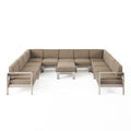 Silver and Khaki Outdoor Aluminum 11 Seater Sectional Sofa Set with Ottoman J192