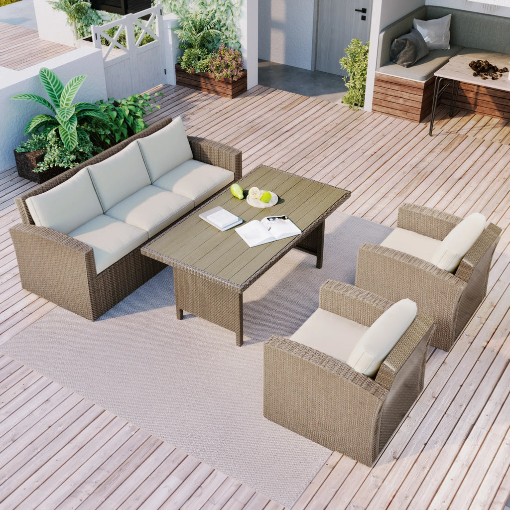 Beige 4-Piece Wicker Conversation Sofa Set O22893