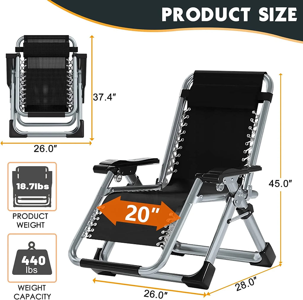 Zero Gravity Reclining Patio Folding Chair with Removable Cushion, Cup Holder, Support 440 LBS C39455