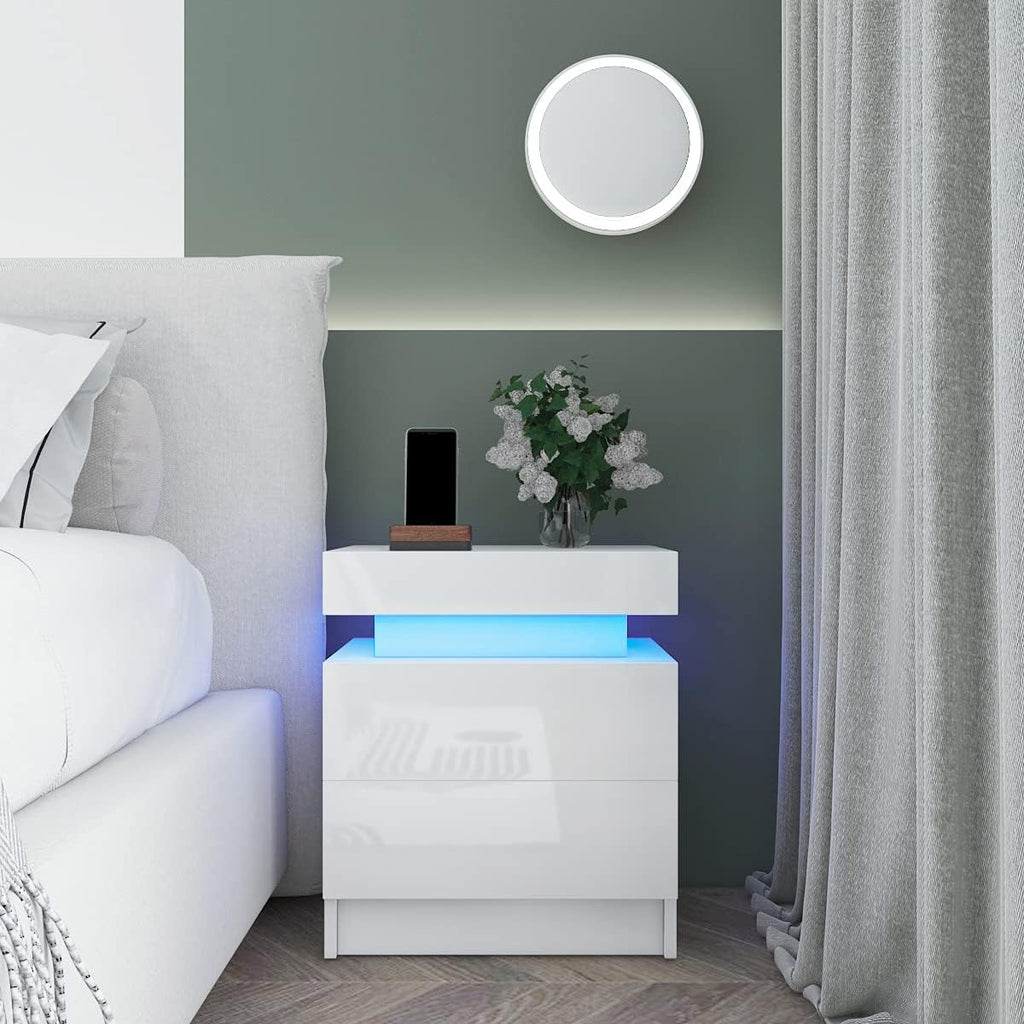 White LED 2 Drawer Nightstand A412092