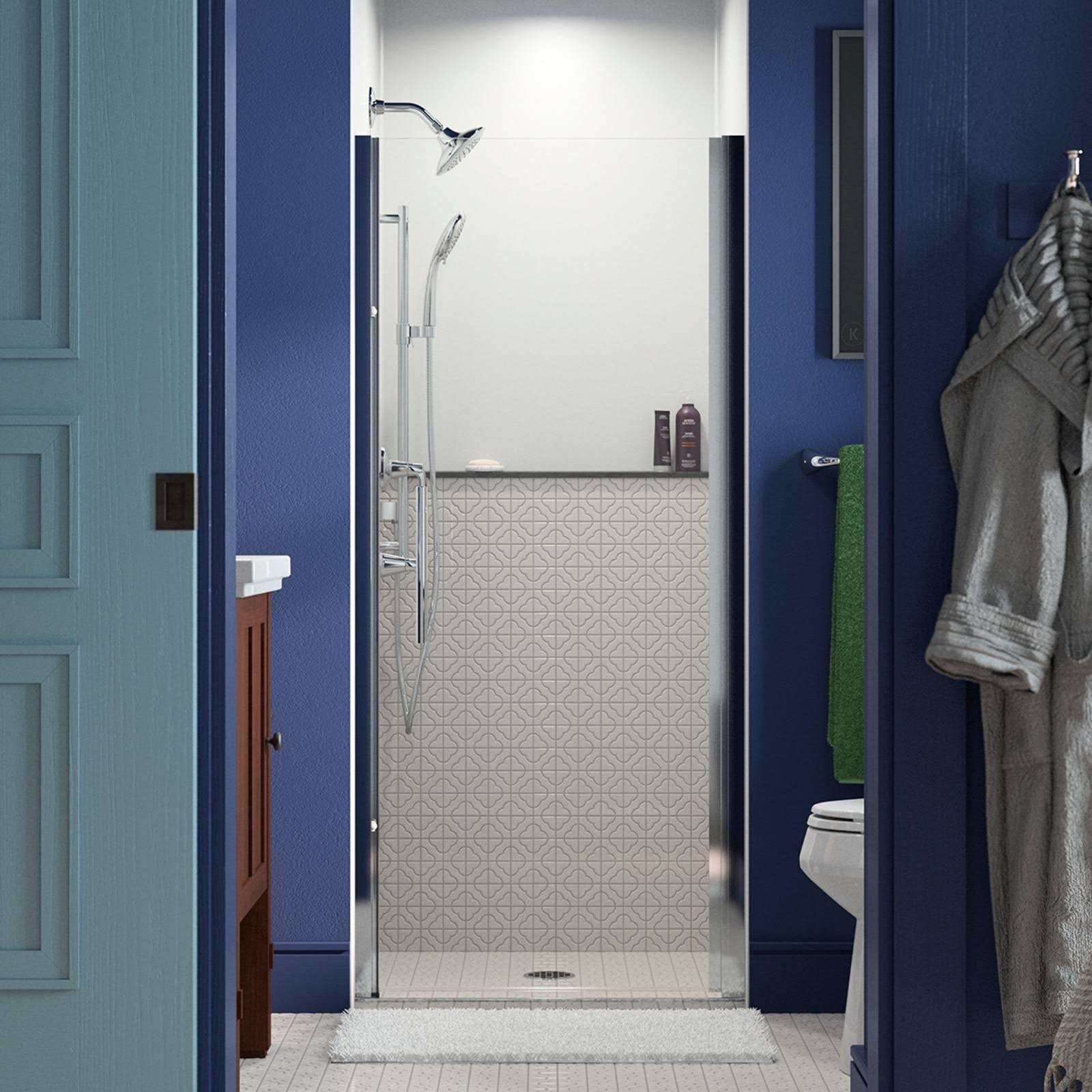 Frameless Pivot Shower Door with Clear Glass, 33-in W x 67-in H, Silver M1081