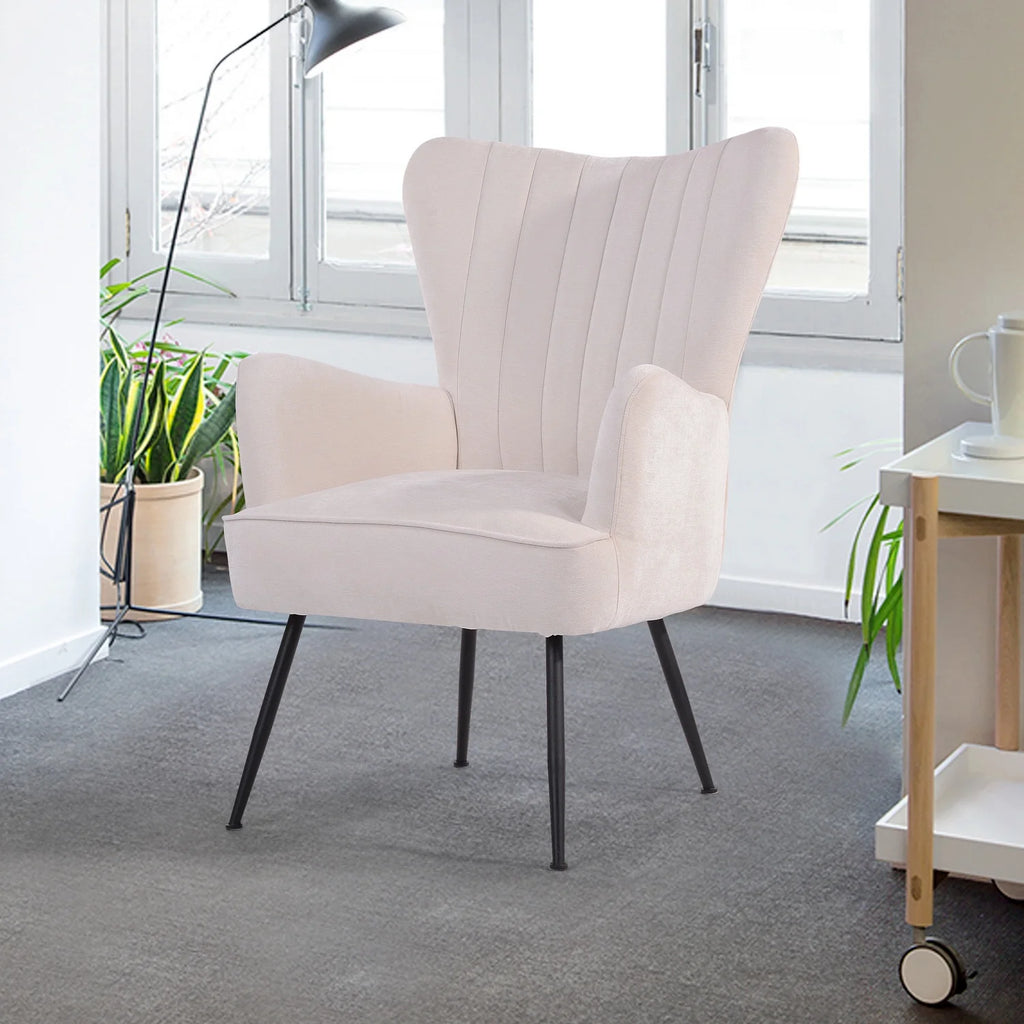 White Upholstered Fabric Accent Chair with Wooden Legs H661