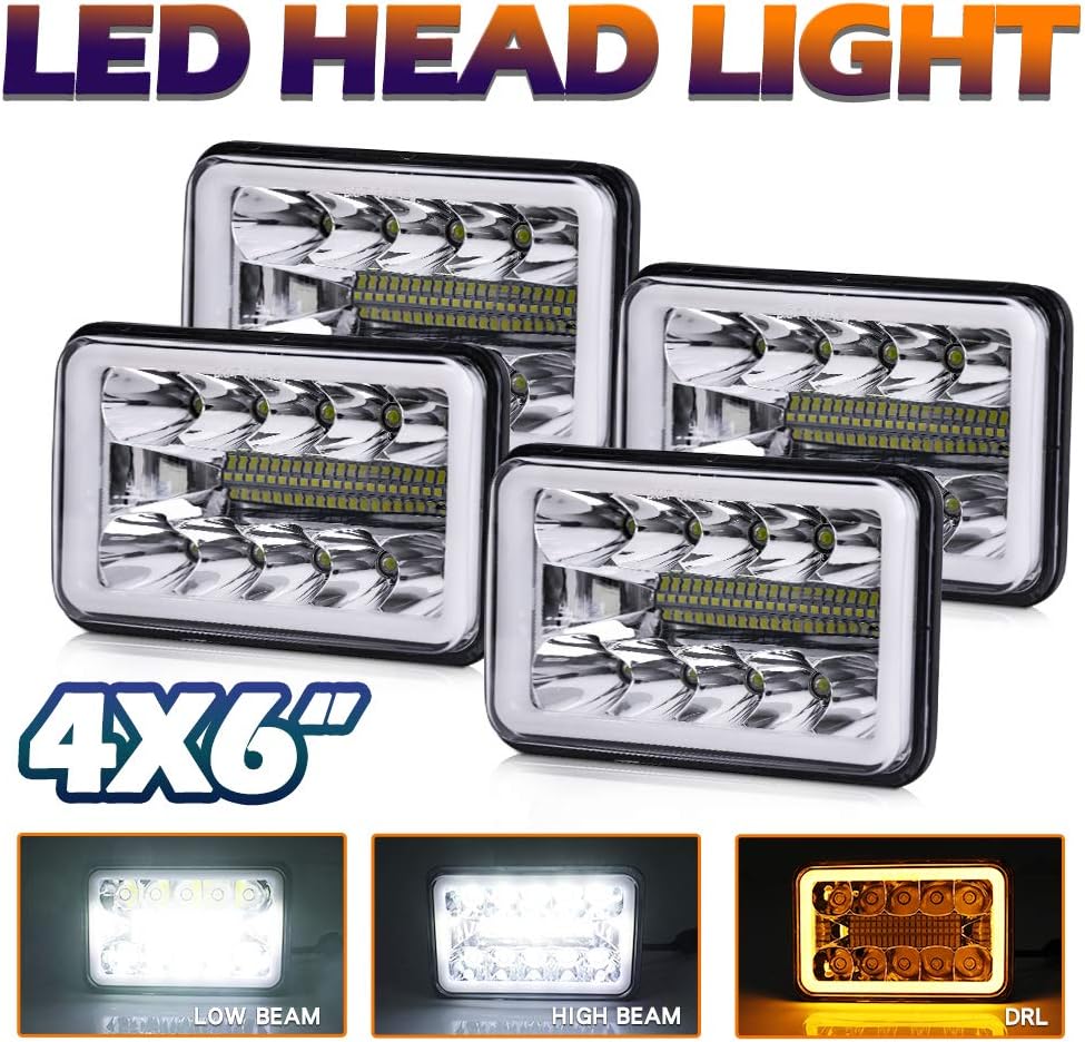 4x6 inch LED Headlights Yellow Halo Dot Rectangular Replacement B87318