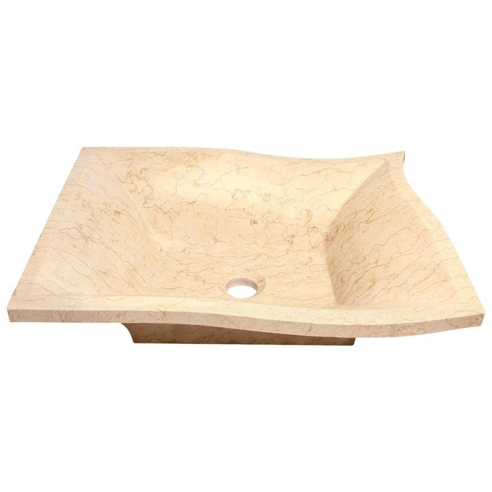 Egyptian Yellow Marble Vessel Sink Ensemble with Brushed Nickel Finish Waterfall Faucet, Pop-Up Drain, and Sink Ring X602