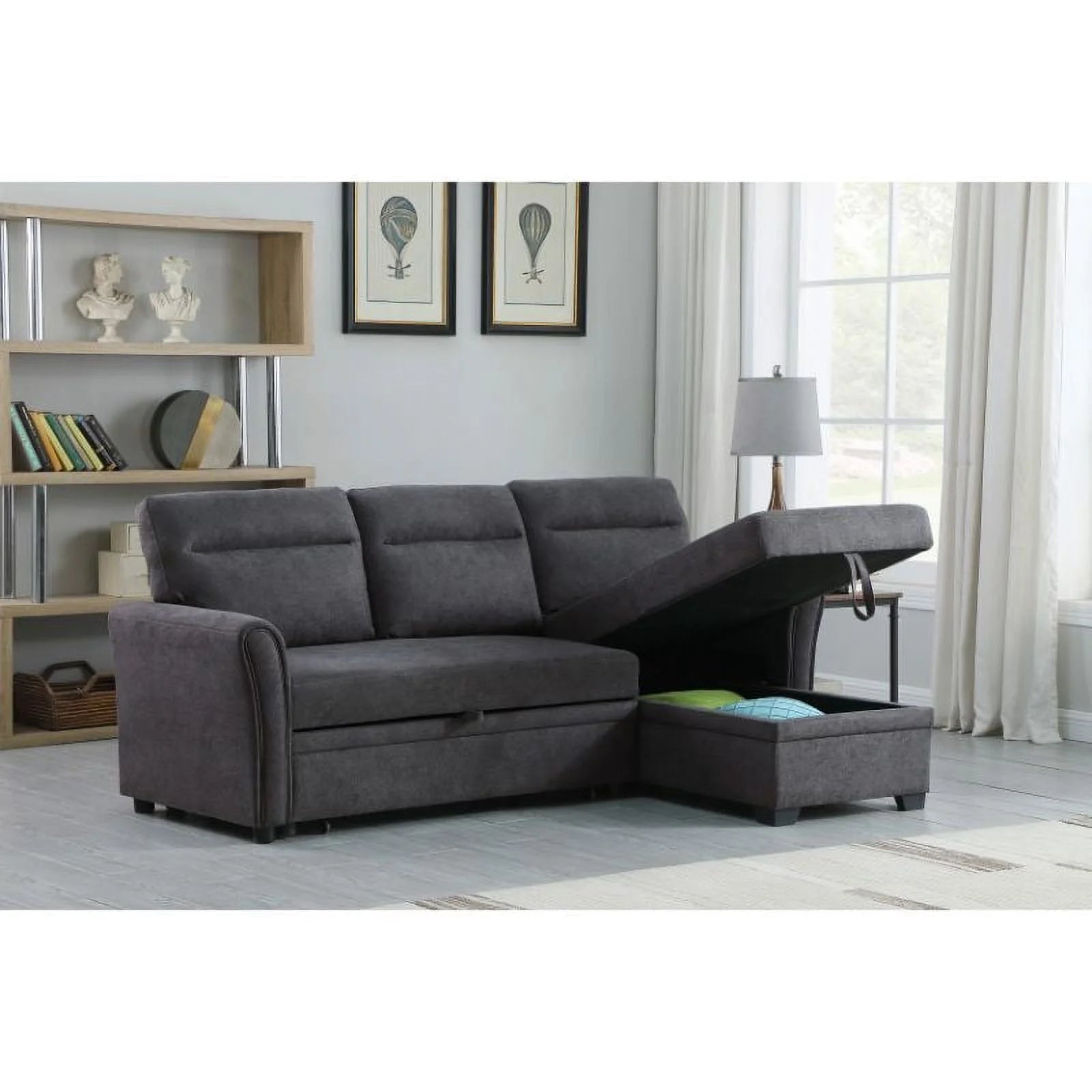 Dark Gray Fabric Sectional Sofa Sleeper Bed D746674