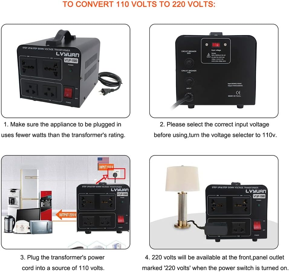 Voltage Transformer Converter 1500 Watt Step Up/Down with 2 US Outlets, 2 Universal Outlets H7064