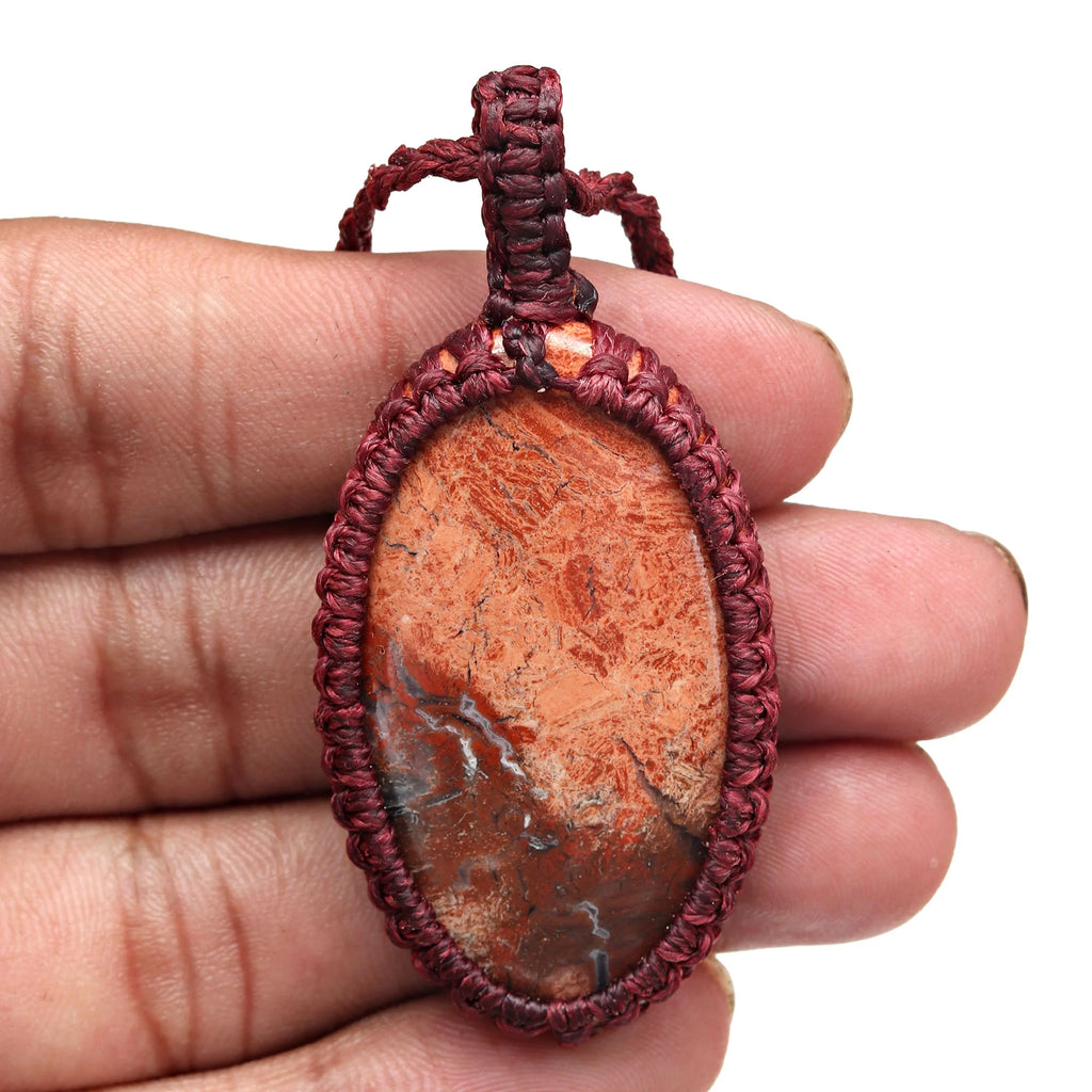 Macrame Picture Jasper Pendant Necklace X7668