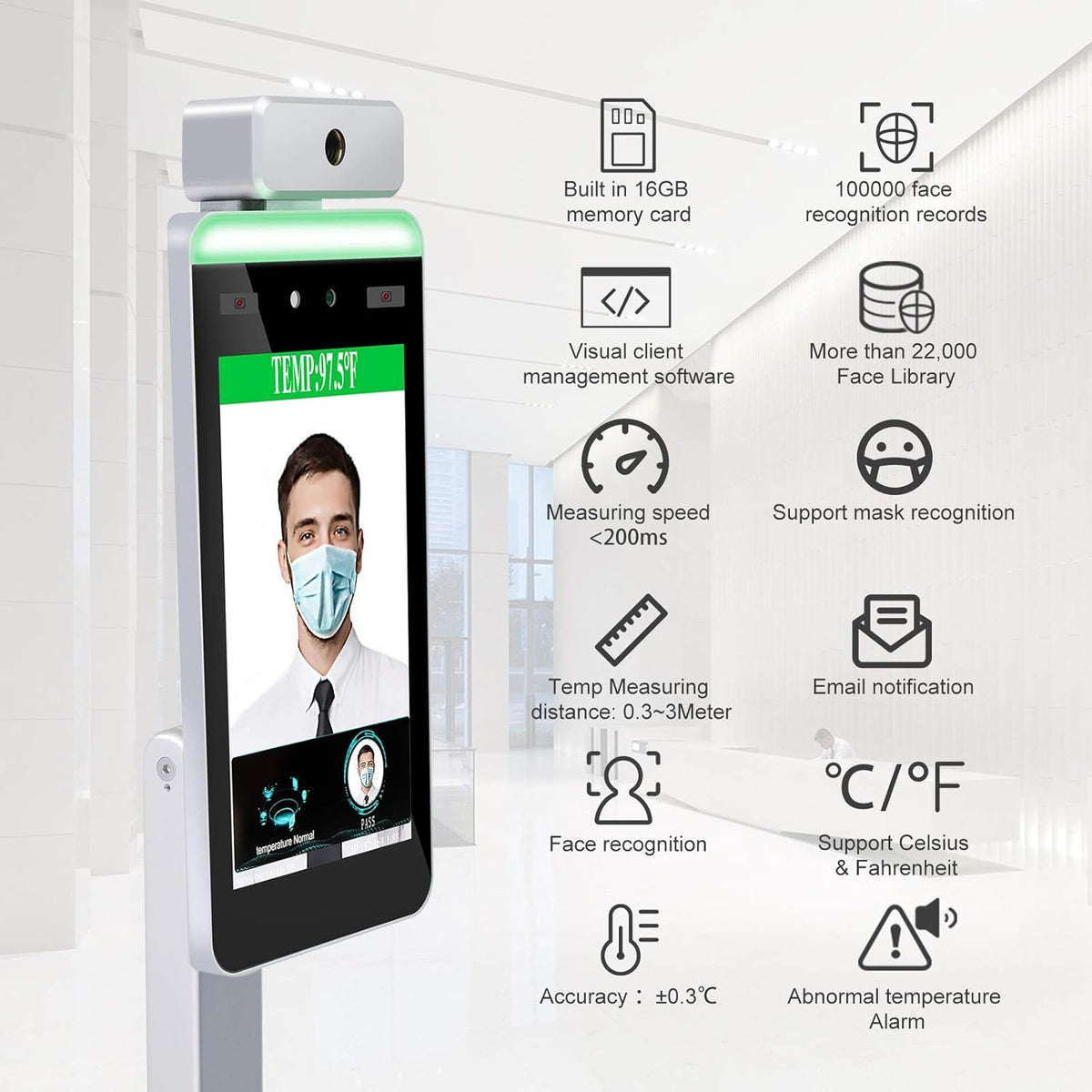 Face Recognition Temperature Measurement System Infrared Body Temperature Kiosk Thermal Scanner Access Control Punch Card Machine A12756