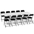 11 Pieces 8 Ft Heavy Duty Folding Utility Table and Chair Set with Handle, White/Black D683216