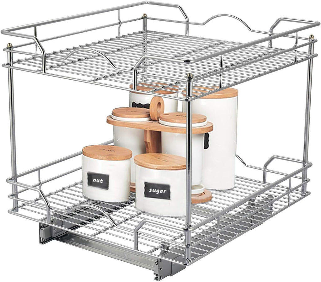 2 Tier Chrome Finish Slide Out Cabinet Organizer K393