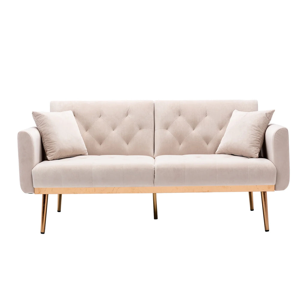 Beige Velvet Futon Sofa Bed with Two Pillows X923245
