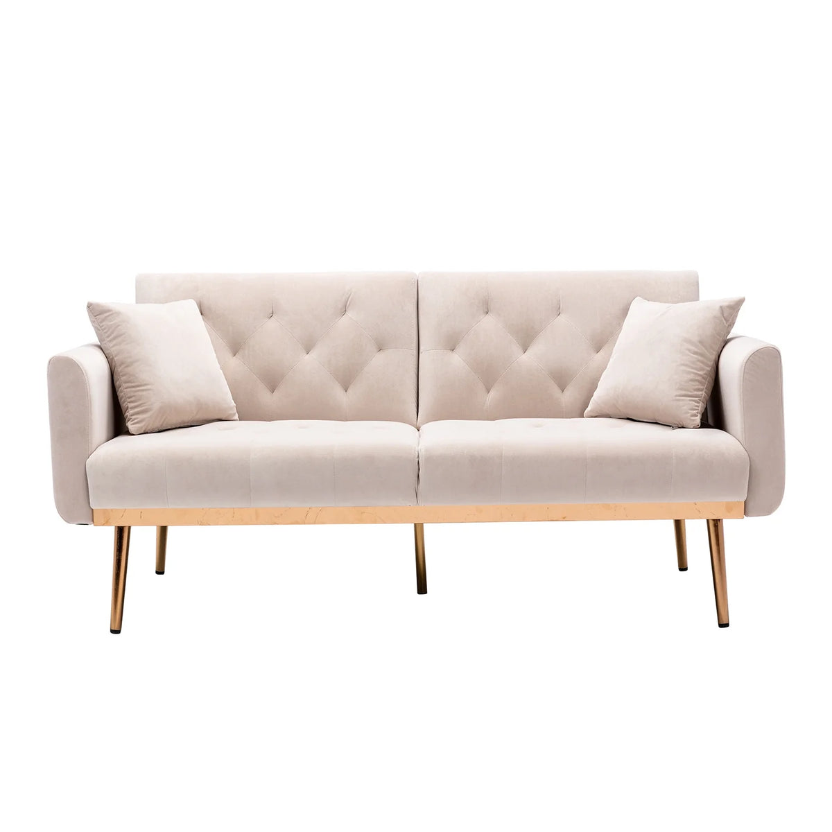 Beige Velvet Futon Sofa Bed with Two Pillows X923245