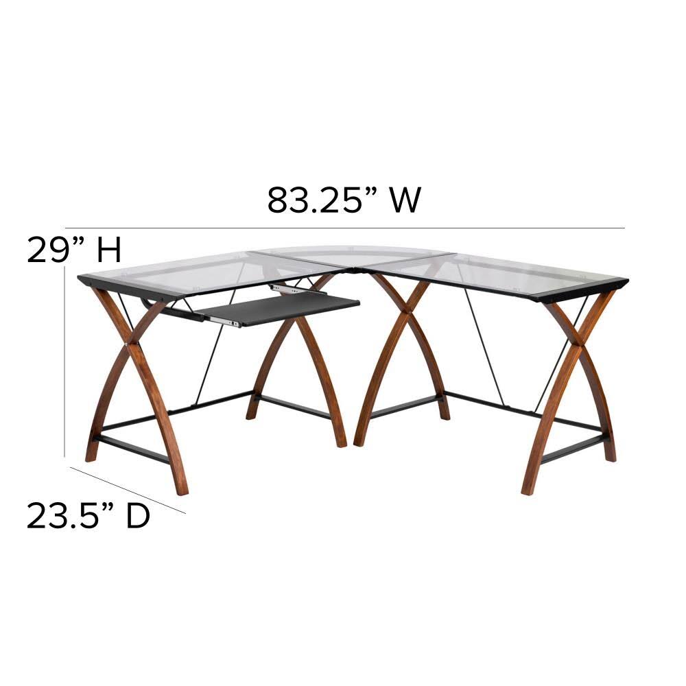 Glass L-Shape Desk with Pull-Out Keyboard Tray Q4492