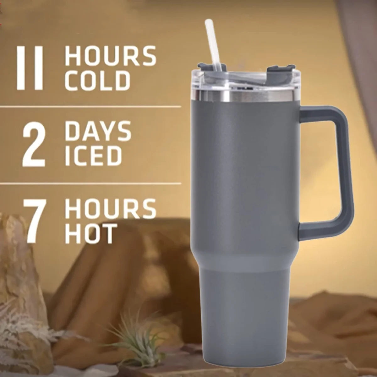 40 oz Insulated Tumbler with Straw and Handle L15893