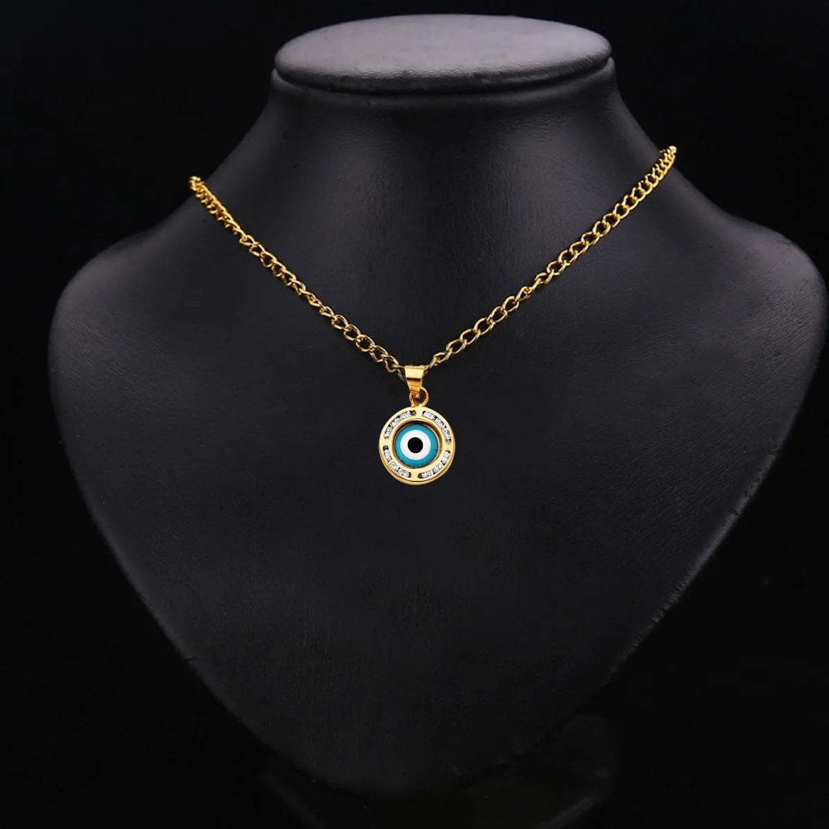 14K Tri Color Gold Cubic Zirconia Evil Eye Pendant 11 x 11 MM 0.6 grams B33912