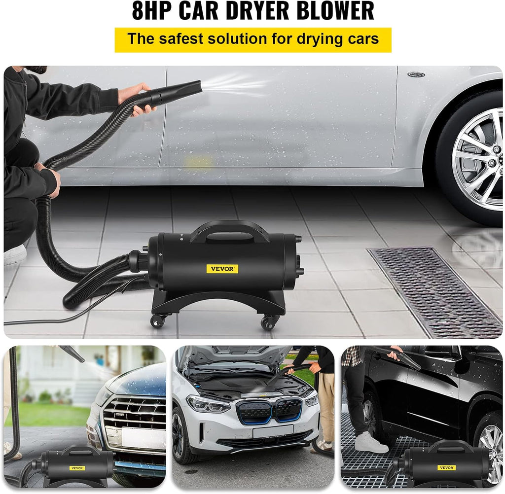 8.0HP 320 CFM 110V Car Dryer Air Blower with Casters, 33 Ft Hose, 2 Nozzles R675