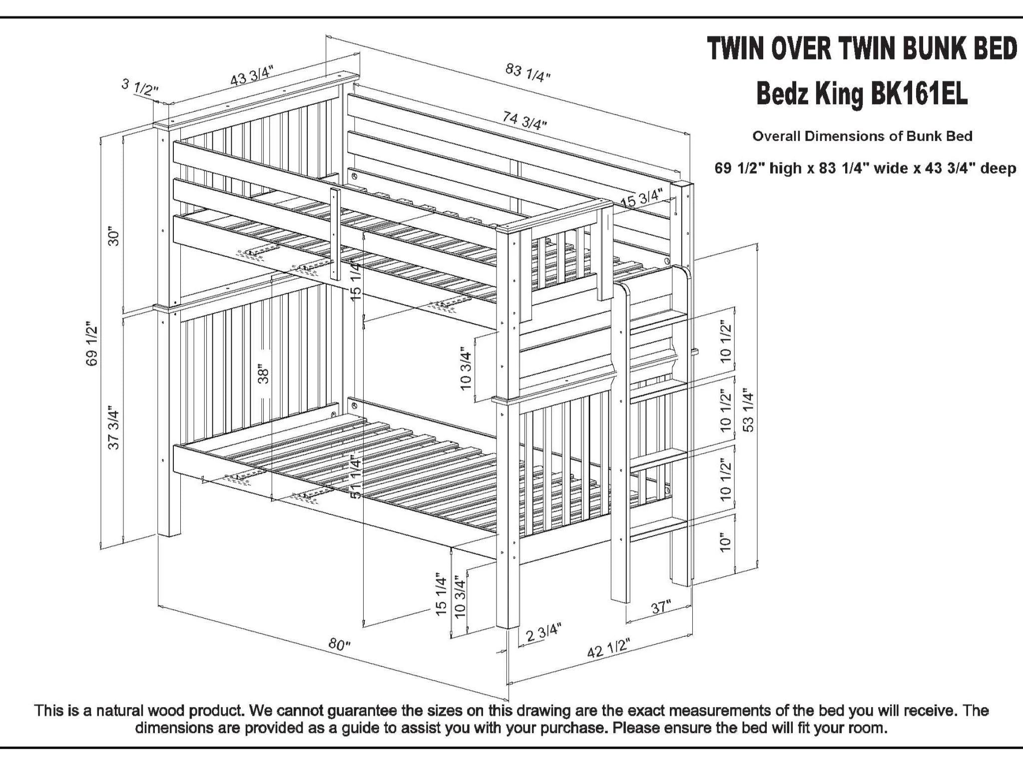 Gray Twin over Twin Bunk Beds with End Ladder and Twin Trundle A37789