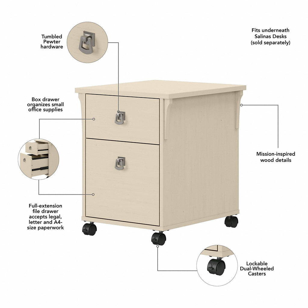 Antique White L Shaped Writing Desk with Hutch and Mobile File Cabinet P630488