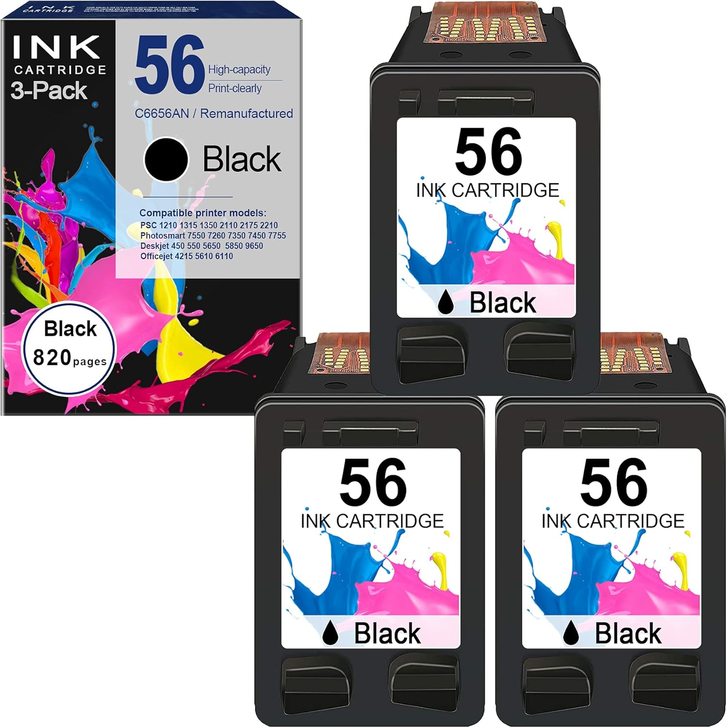 56 C6656AN Remanufactured Ink Cartridge 3 Pack Black X38489