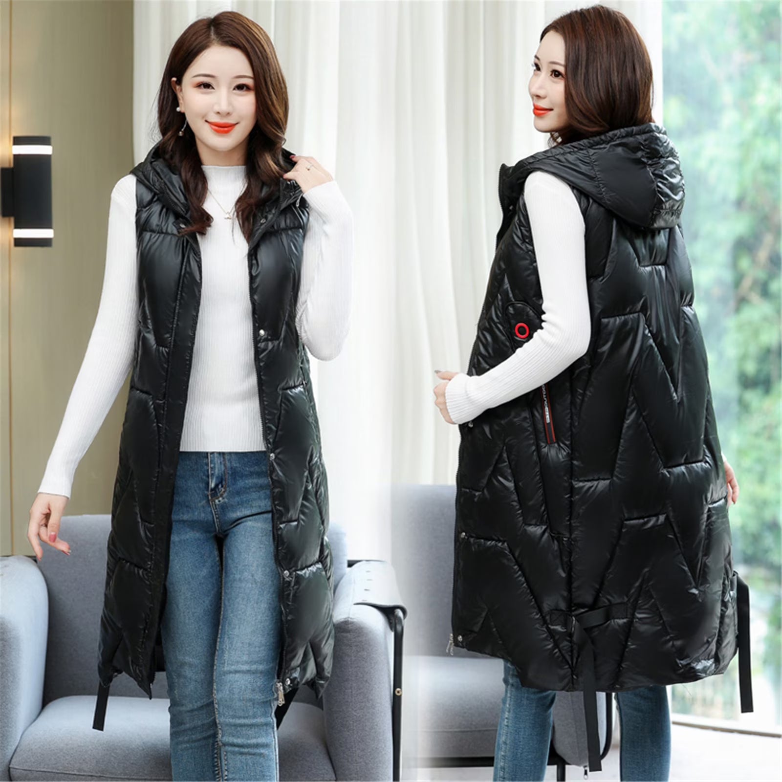 Casual Solid Sleeveless Long Coat Jacket W147