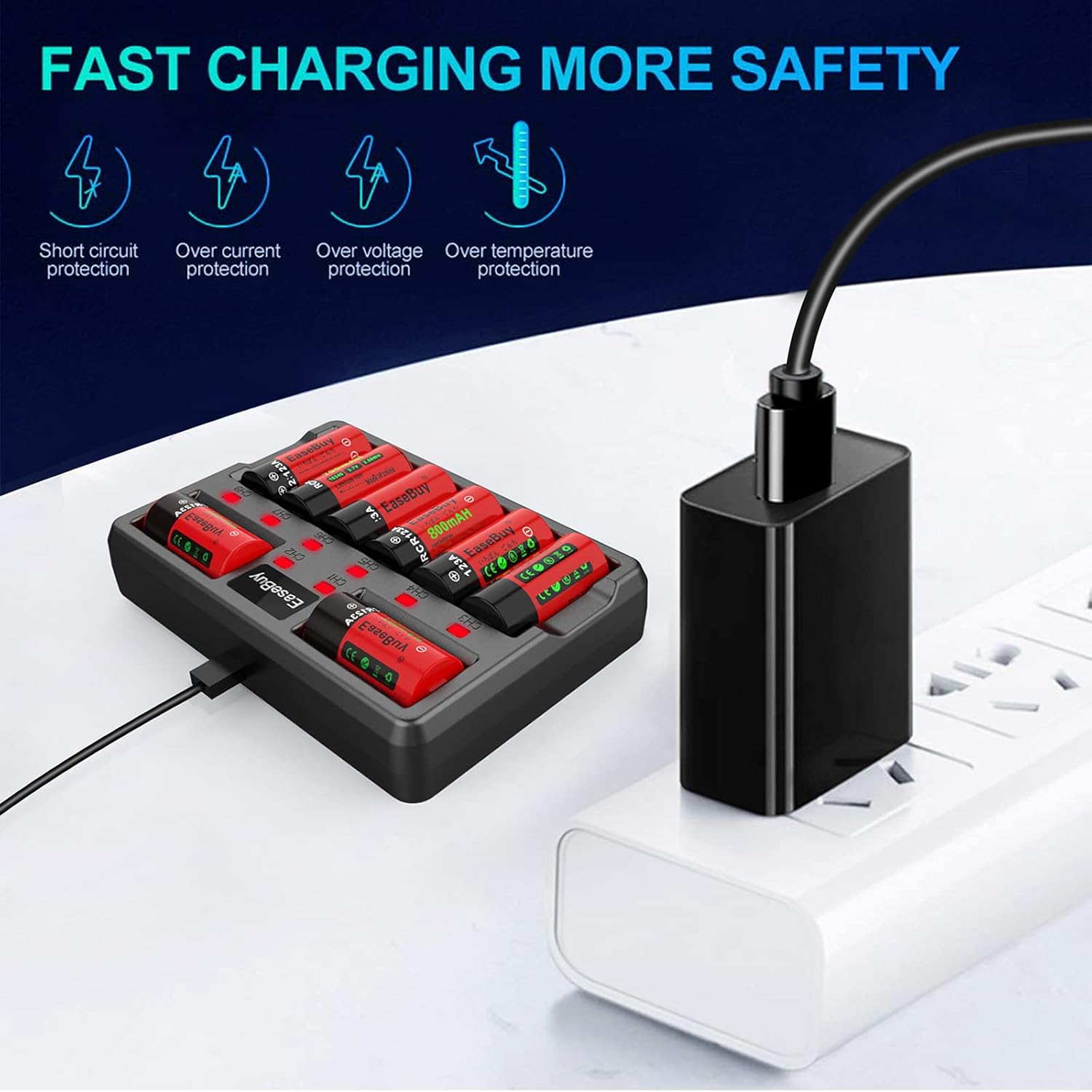 Rechargeable 123A Batteries 16 Pack with Charger K943